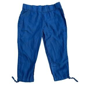 PureJill 100% Linen Cropped Pants 2X Blue Coastal Grandmacore Minimalist